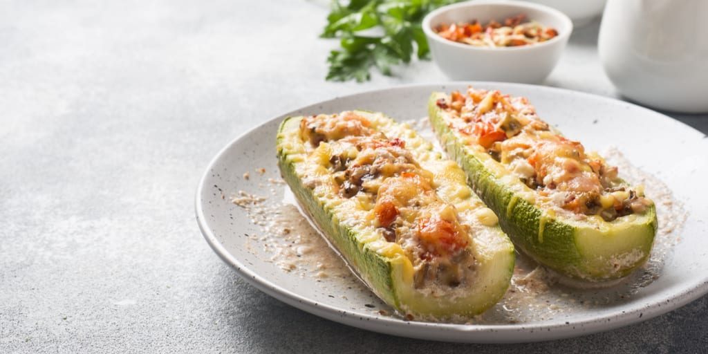 Zucchini Boats Filled with Spicy Sauce