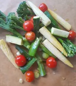 Ingredients for Salmon en Papillote with Spring Vegetables
