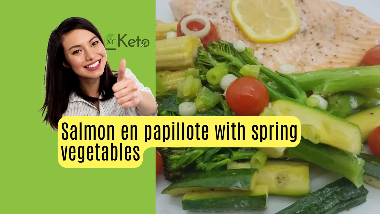 Salmon en papillote with spring vegetables